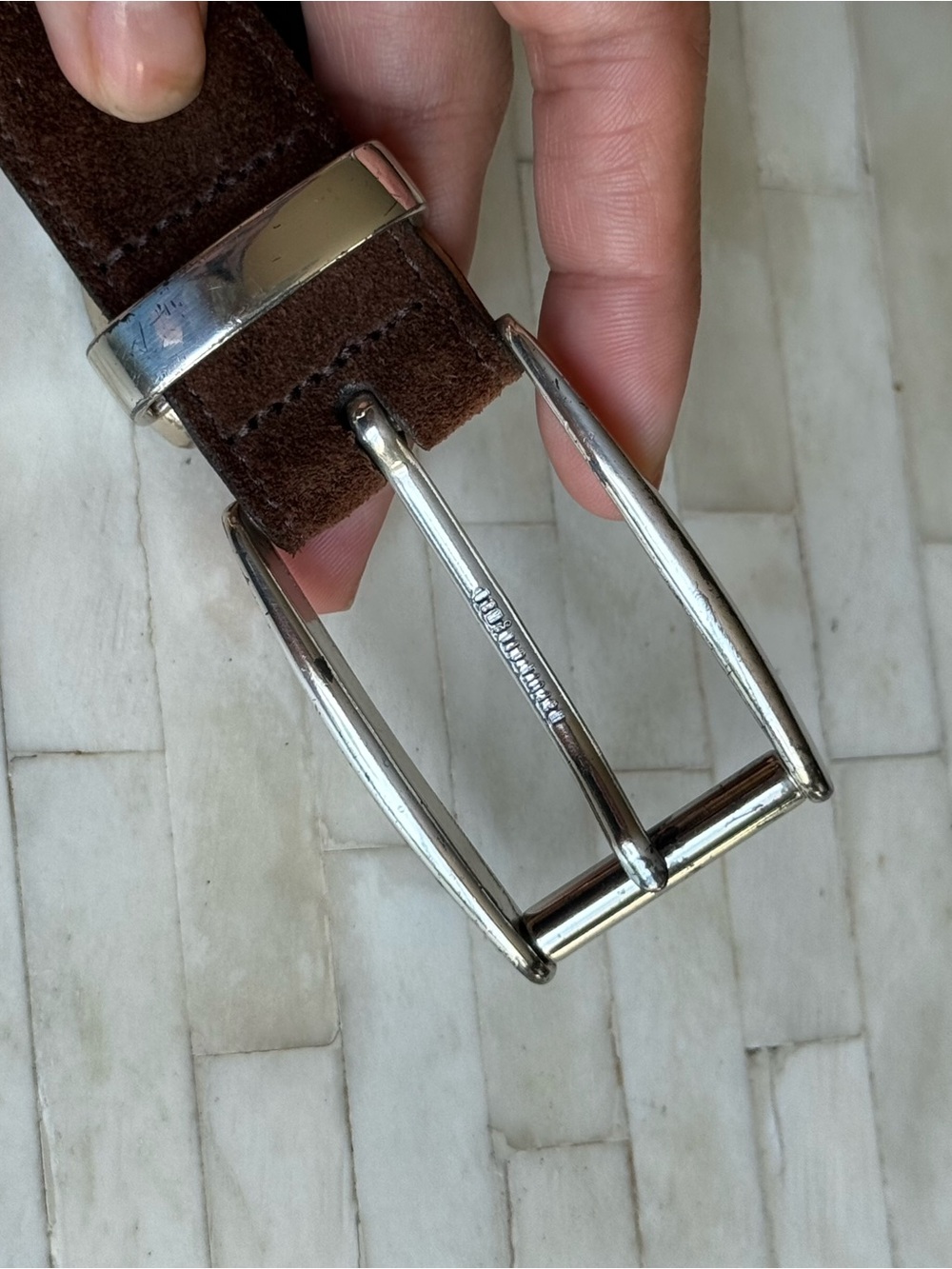 Martin Dingman Brown Calf Suede Men's Belt with Silver Buckle Made in USA 36 - Picture 4 of 6
